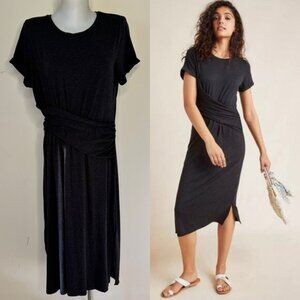 Anthropologie Black Midi Twist-Waist T-Shirt Dress